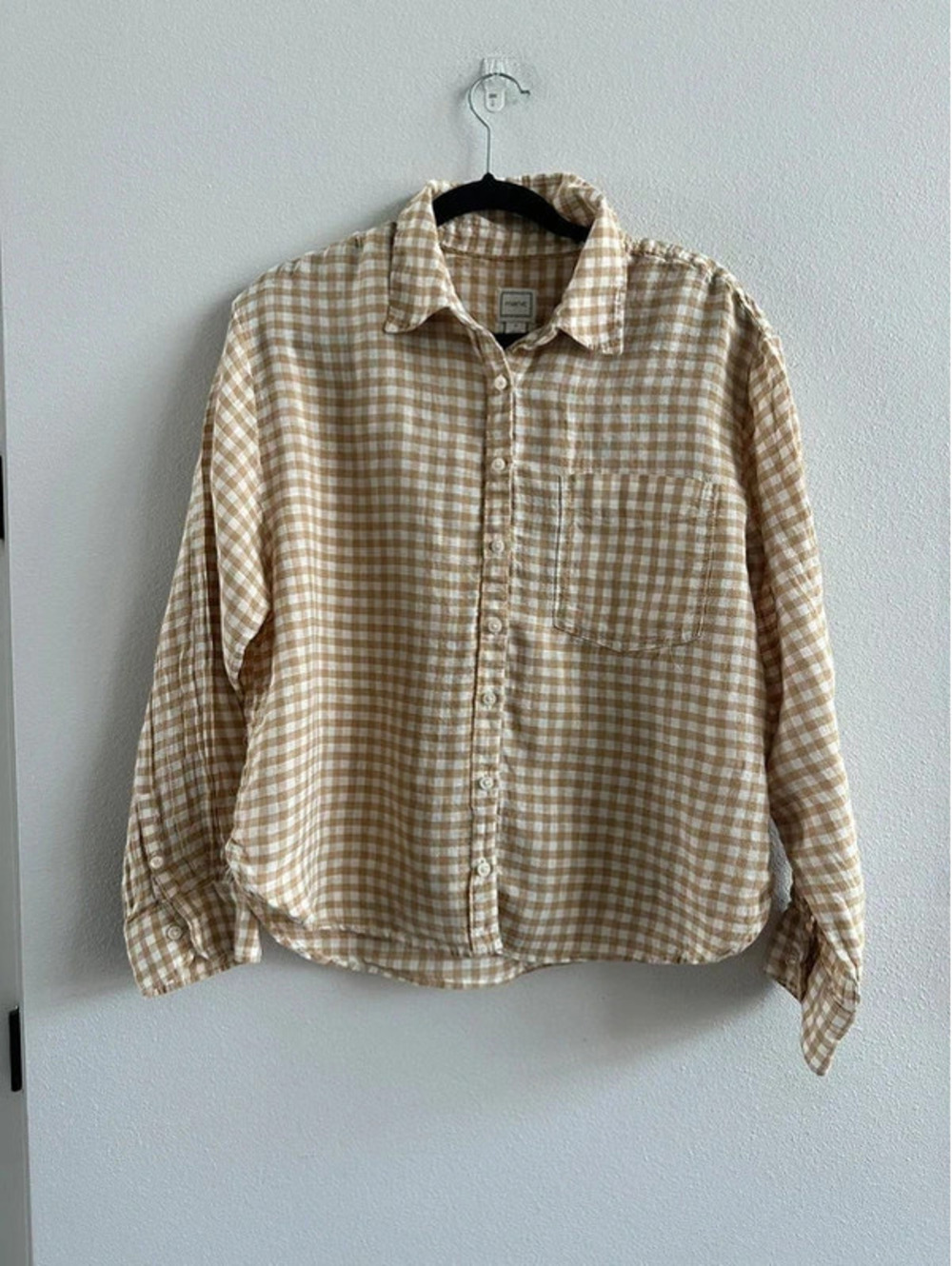 Maeve brown checkered button up shirt
